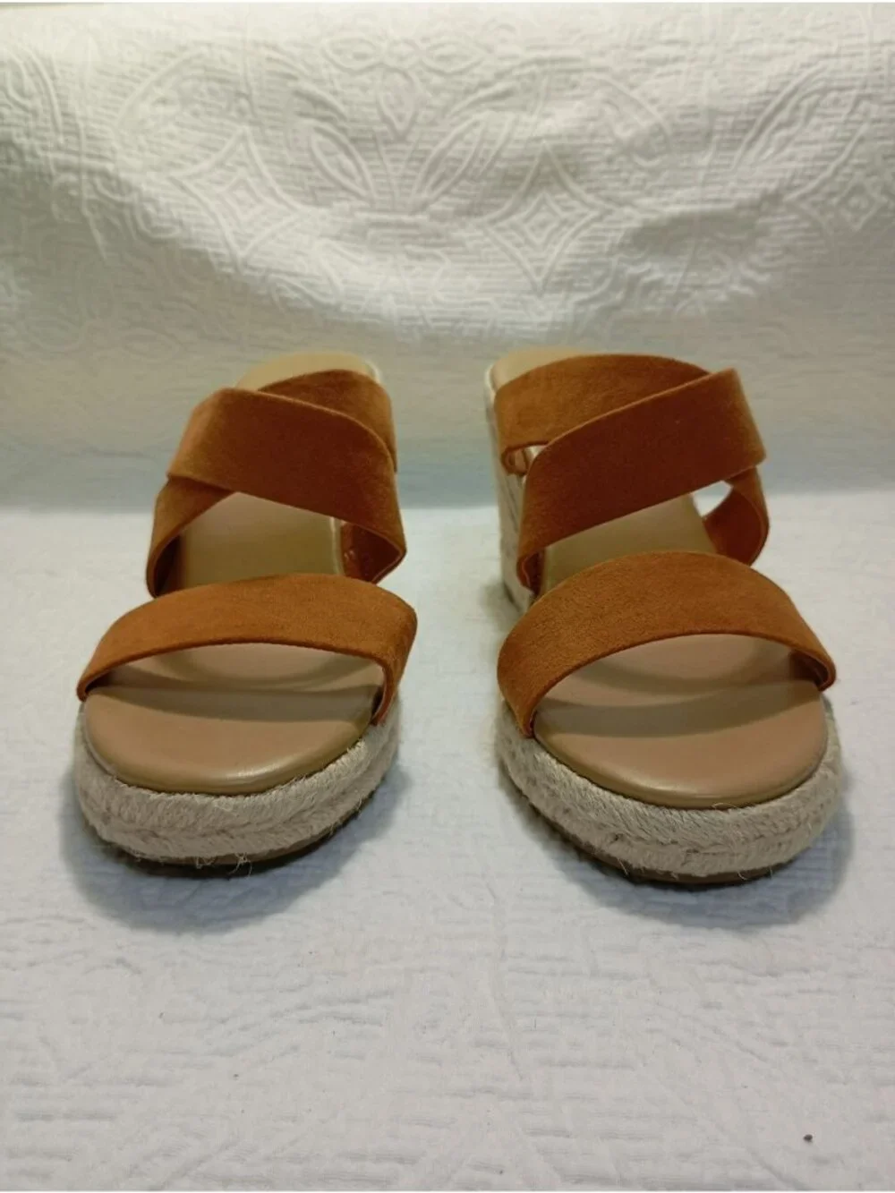 J.Crew Womens Tan Suede Espadrille Platform Wedge Sandals Size 8.5 Textile Upper